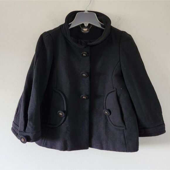 ANYA HINDMARCH | Short Wool Jacket Silk Lining Black Sz L - Picture 1 of 7